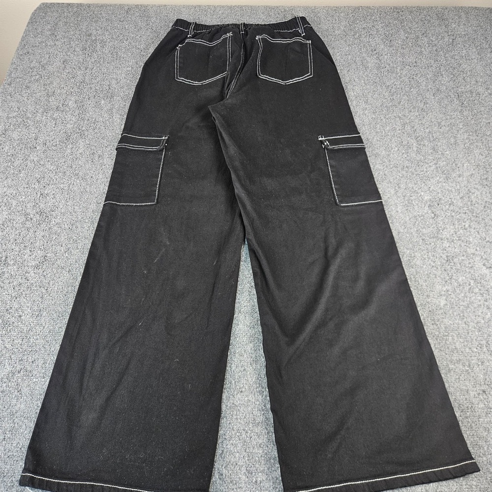 Honey Peach Black Contrast Stitch Cargo Pants Wide Leg High Rise Large - Picture 10 of 11